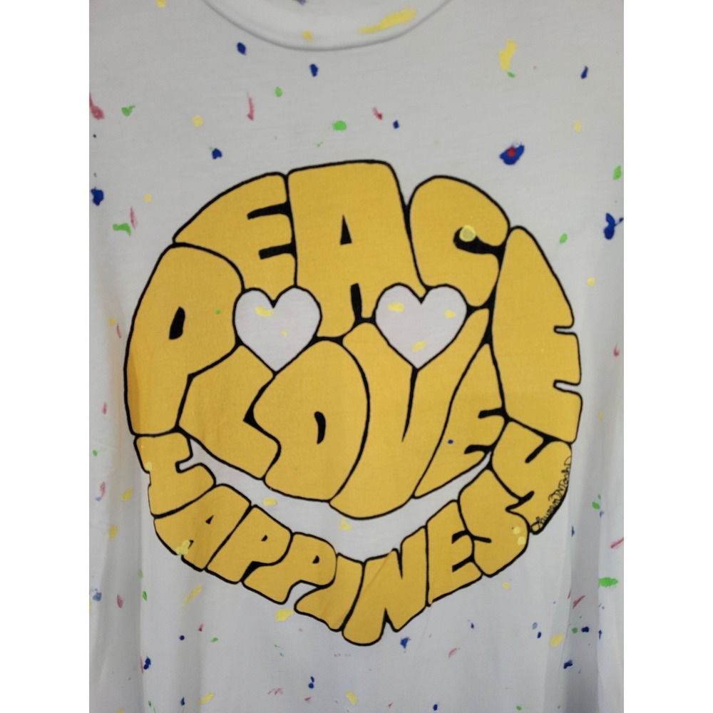 Lauren Moshi‎ Peace Love Happiness Smiley Face Splatter Print T Shirt Size S #21 - Picture 2 of 6